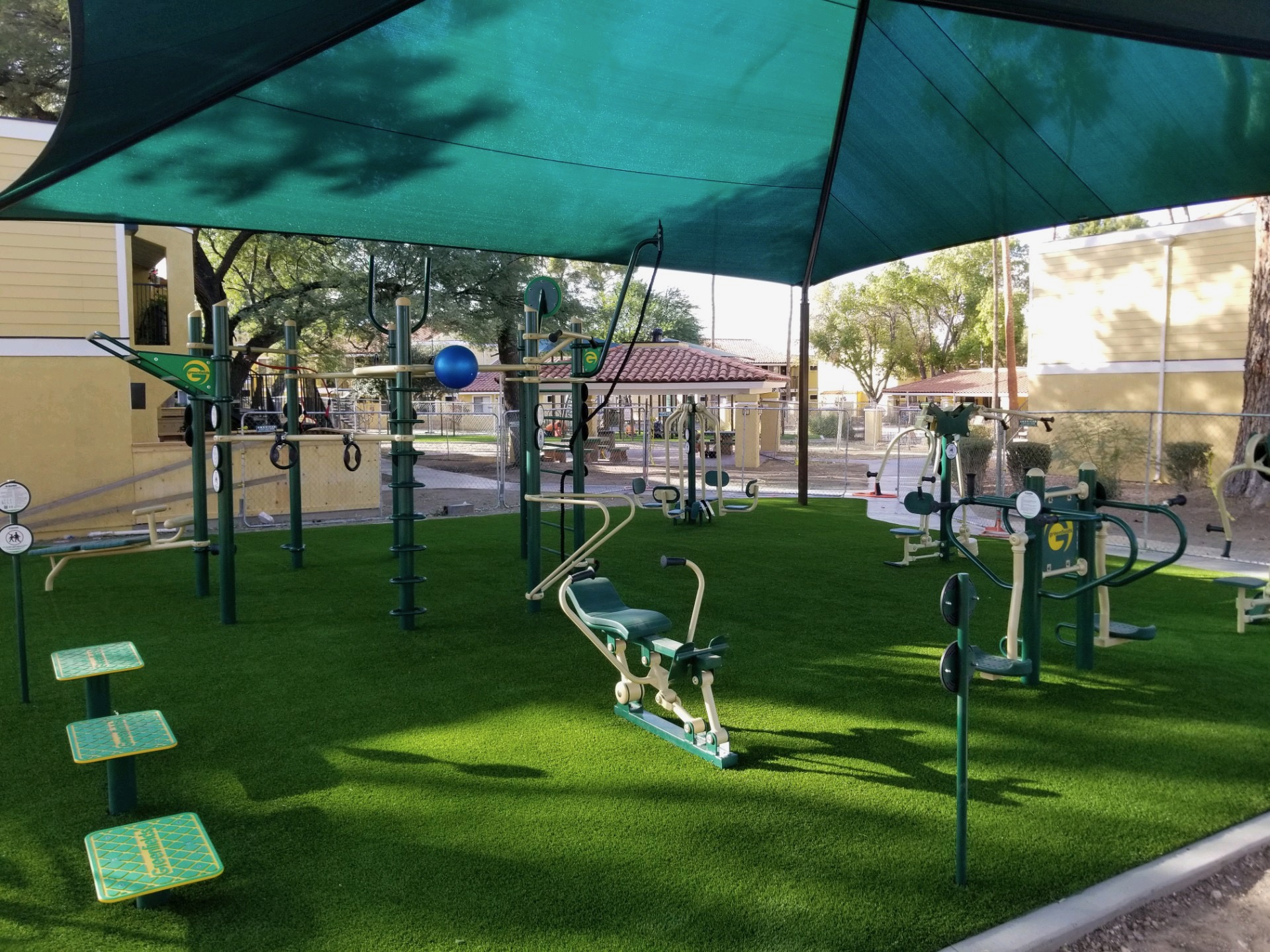 A playground with slides and swings for children. A playground with slides and swings for children.